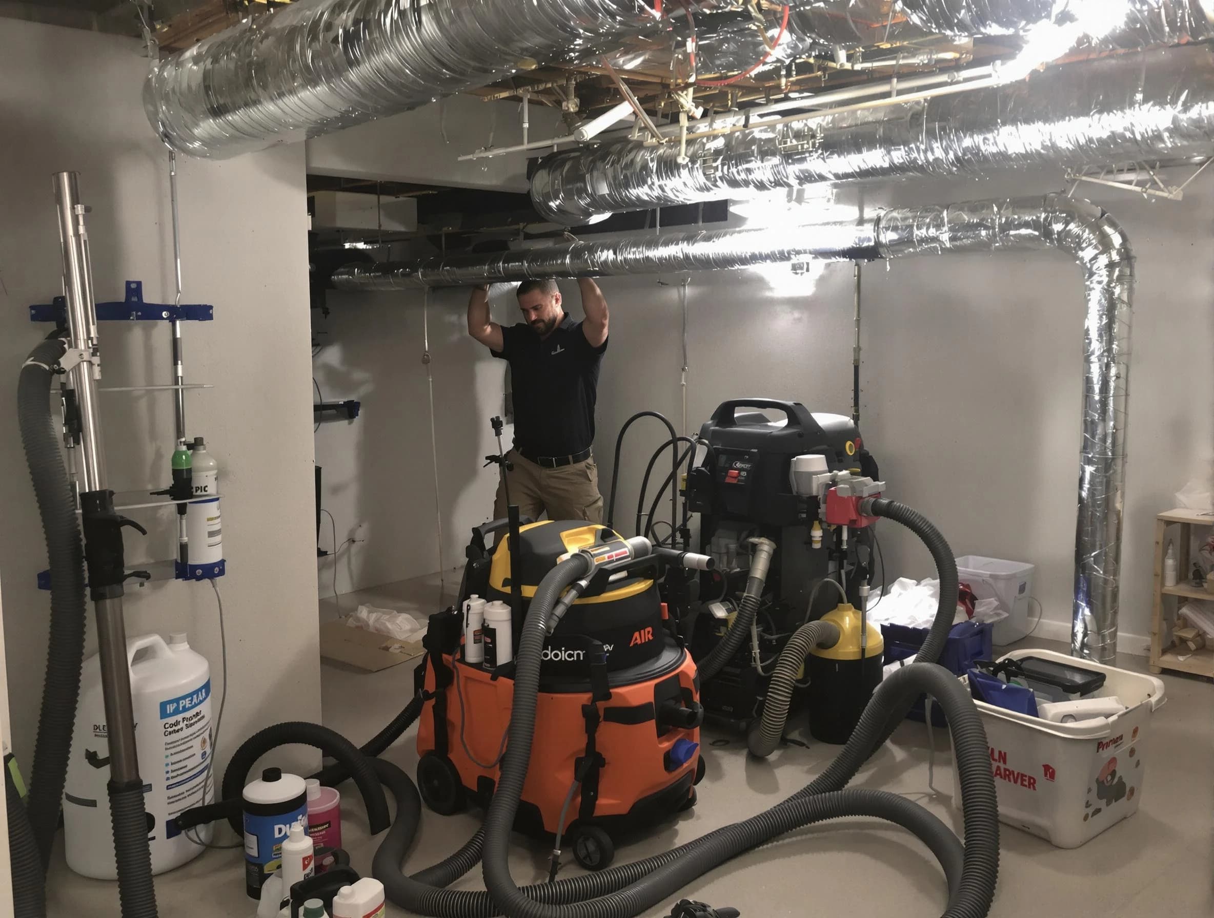 Aliquippa Air Duct Cleaning specialist performing professional mold removal from air ducts using safety equipment in Aliquippa